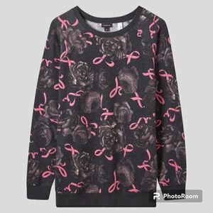 4X 26W Torrid Grey Pink Ribbon Cozy Fleece Sweatshirt Breast Cancer Awareness ri